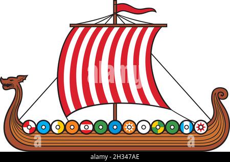Viking long ship vector illustration Stock Vector