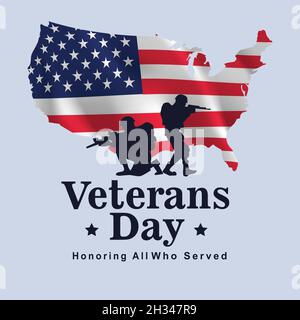 happy veterans day USA. american soldier with flag. vector illustration design Stock Vector