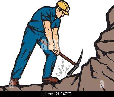 Confident Coal Miner With Pick Axe Vector Illustration Stock Vector