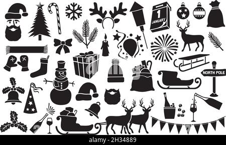 Christmas and New Year icons collection (set) vector illustration Stock Vector