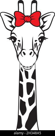 Giraffe head with red bow vector illustration Stock Vector