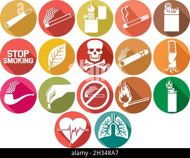 Smoking flat icons set vector illustration Stock Vector