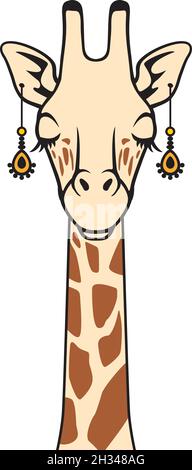 Giraffe head with earrings color vector illustration Stock Vector