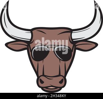 Bull head with aviator sunglasses color vector illustration Stock Vector