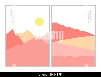 Set of vector illustrations of desert landscapes posters. Stock Vector