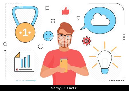 Modern generation, concept of brainstorming and generating new ideas. Inspiration for business innovation, flat vector design isolated Stock Vector