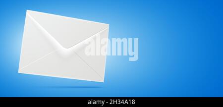 Glowing white envelope on a blue gradient background. Magical message concept vector illustration with copy space. Stock Vector