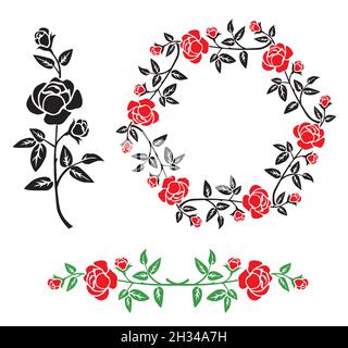 Rose silhouette, decorative motive. Stylized Illustration of rose design elements.Vector available. Stock Vector