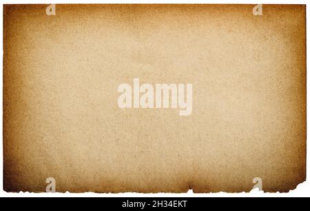 Aged paper sheet with torn ripped edges isolated on white background Stock Photo