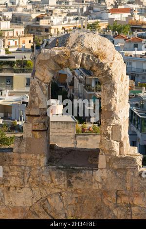 details of the construction of the columns of Acropolis in Athens in Greece Stock Photo