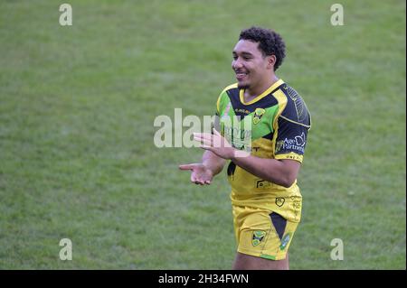 Featherstone, England - 24 October 2021 -  Jacob Ogden of Jamaica after the Rugby League  International  Jamaica vs Scotland at Millenium Stadium, Featherstone, UK  Dean Williams Stock Photo