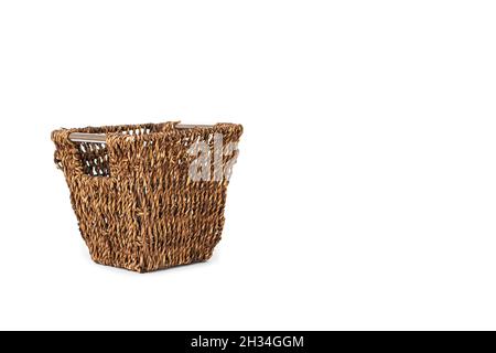 Wicker basket on a white background with copy space Stock Photo
