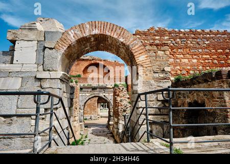 One of the entrance gate of ancient city of iznik (nicaea) made of red bricks stones city walls Stock Photo