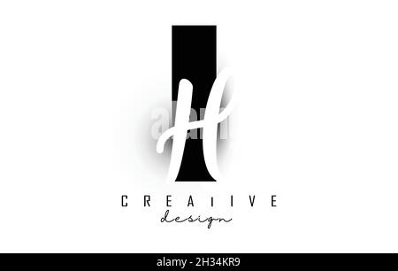 Letters IH logo with a minimalist design. Letters I and H with geometric and handwritten typography. Creative Vector Illustration with letters. Stock Vector