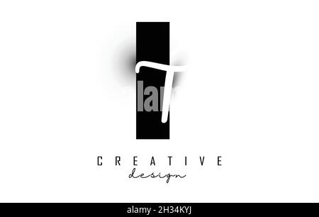 Letters It logo with a minimalist design. Letters I and T with geometric and handwritten typography. Creative Vector Illustration with letters. Stock Vector