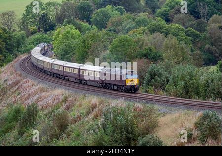 Class 57-316 Diesel Hauled Settle & Carlisle Special. (York-Carlisle) at Armathwaite Corner, operator West Coast Railway Company. Stock Photo