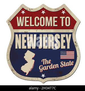 Welcome to New Jersey vintage rusty metal sign on a white background, vector illustration Stock Vector