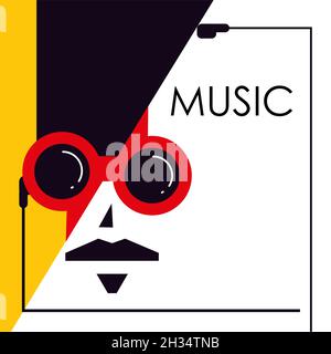 Abstract portrait of a man in headphones and glasses - vector illustration. Stock Vector