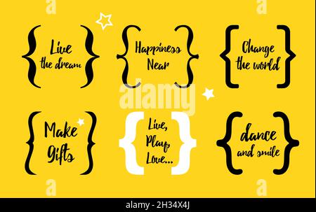Big set of motivational quotes. Live the dream. happiness near. Dance and smile. Stock Vector