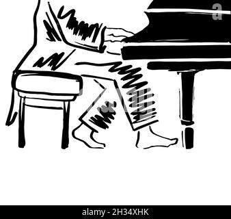 Jazz pianist in black and white - vector illustration Stock Vector