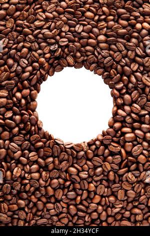 Coffee beans seamless background with hole. Top view Stock Photo