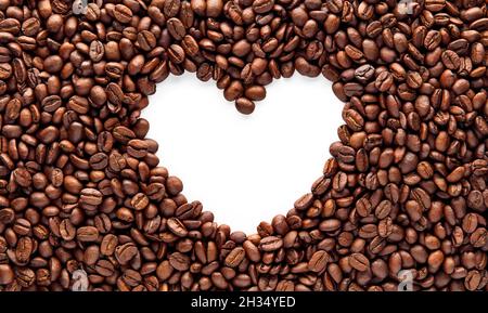 Coffee beans seamless background with heart shape hole. Top view Stock Photo