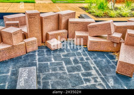 Granite blocks representing battles in the courtyard of the Corinth Civil War Interpretive Center, part of Shiloh National Military Park in Mississipp Stock Photo