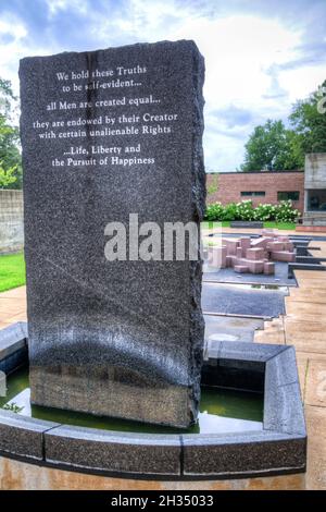 Quote from the Declaration Independence on granite pillar in the courtyard of  the Corinth Civil War Interpretive Center of Shiloh National Military P Stock Photo