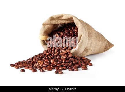 Burlap bag with coffee beans Stock Photo