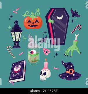hand drawn halloween elements set vector design illustration Stock Vector