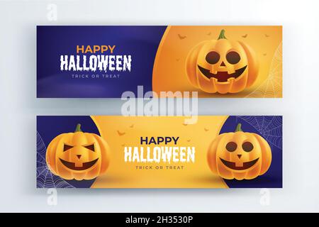 realistic halloween banners set design vector illustration Stock Vector