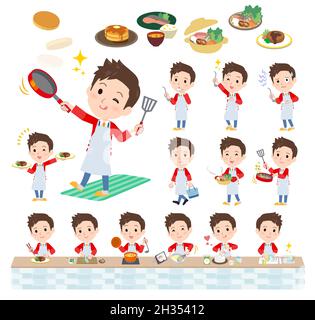 A set of wearing a happi coat man about cooking.It's vector art so easy to edit. Stock Vector