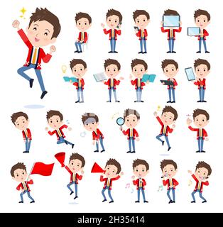 A set of wearing a happi coat man with digital equipment such as smartphones.It's vector art so easy to edit. Stock Vector