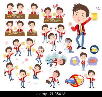 A set of wearing a happi coat man related to alcohol.It's vector art so easy to edit. Stock Vector