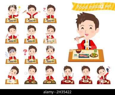 A set of wearing a happi coat man about meals.It's vector art so easy to edit. Stock Vector