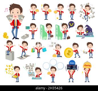 A set of wearing a happi coat man with concerning money and economy.It's vector art so easy to edit. Stock Vector