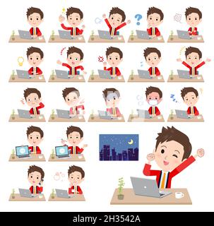 A set of wearing a happi coat man on desk work.It's vector art so easy to edit. Stock Vector
