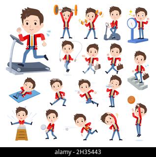 A set of wearing a happi coat man on exercise and sports.It's vector art so easy to edit. Stock Vector