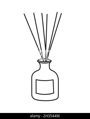 Aroma therapy icon. Wooden aroma sticks in glass jar. Essential air fragrance sticks aromatherapy. Vector illustration in doodle style isolated on whi Stock Vector