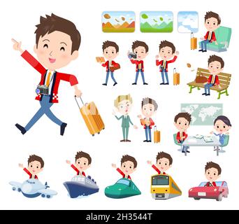 A set of wearing a happi coat man on travel.It's vector art so easy to edit. Stock Vector