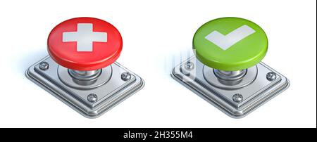 Red and green vintage buttons 3D rendering illustration isolated on white background Stock Photo