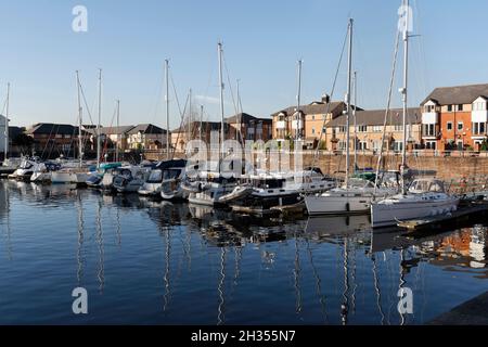 Boats moored in Penarth marina in Wales UK Stock Photo