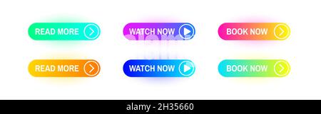 Read more button set. Modern color buttons on white background. Website elements collection. Color shapes with white arrows. Vector Stock Vector