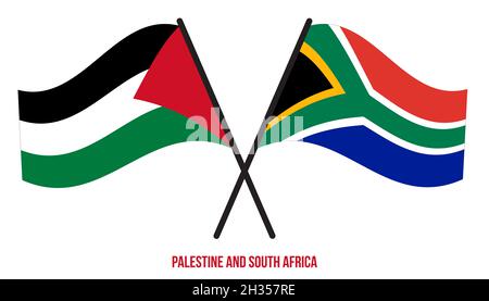 Palestine and South Africa Flags Crossed And Waving Flat Style. Official Proportion. Correct Colors. Stock Photo