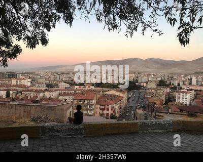 Nigde city panorama from Nigde Castle in Central Anatolia, Turkey. Niğde is a city and the capital of Niğde Province in the Central Anatolia region of Stock Photo