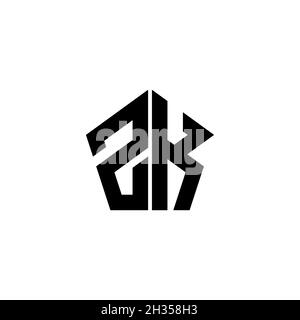 ZK Monogram logo letter with polygonal geometric shape style design isolated on white background. Star polygonal, shield star geometric. Stock Vector