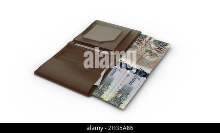 3D rendering of Botswanan Pula notes in wallet Stock Photo