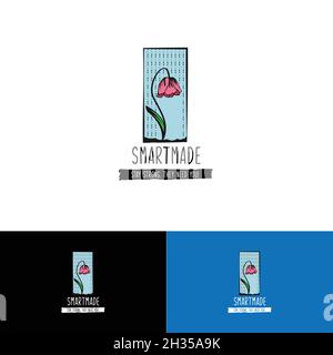 Modern frame flower beautiful logo design template Stock Vector