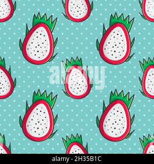 dragon fruit slice seamless pattern vector illustration Stock Vector