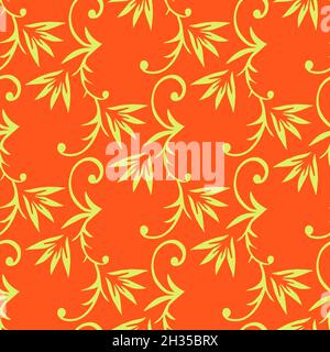 Seamless pattern with hand drawn floral elements. In orange and yellow colors. Stock Vector